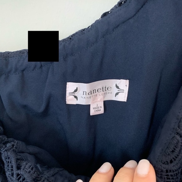 Nanette Lepore One Shoulder Lace Crochet Sheath Dress Navy Blue Midi 2 NWT - Picture 4 of 8